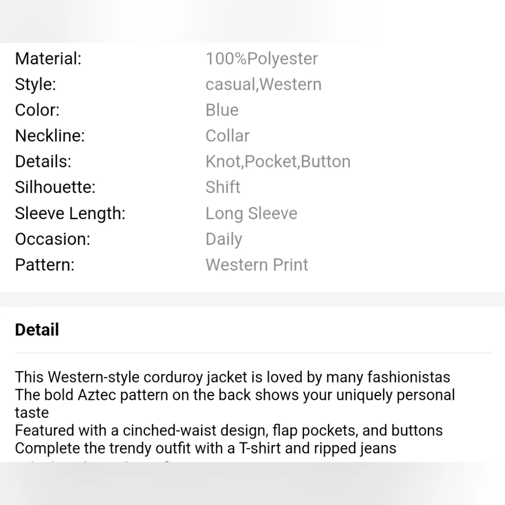 New Blue corduroy Aztec back jacket - Picture 16 of 17